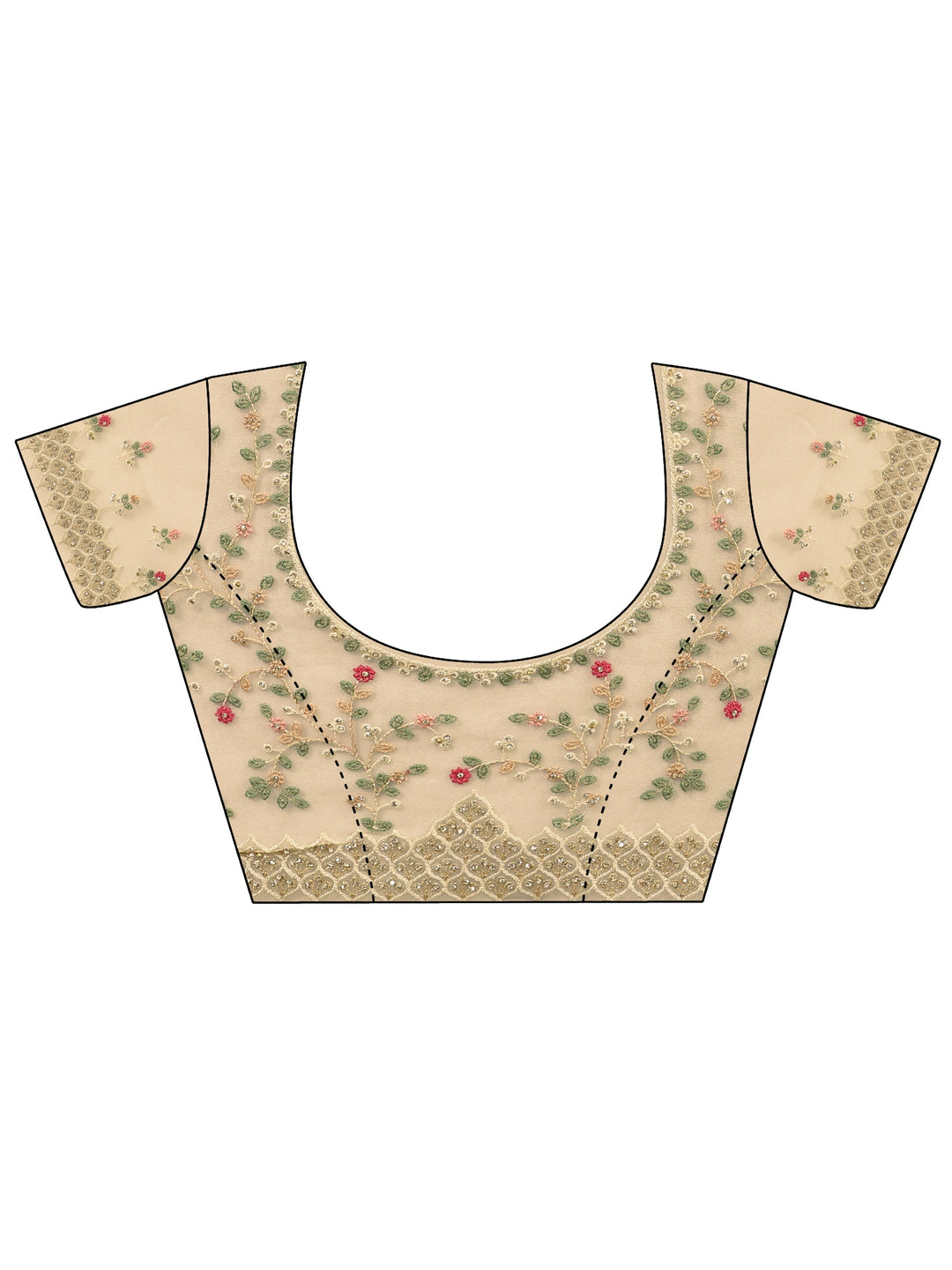 Libas Art Green Floral Embroidered Stone Work Net Saree