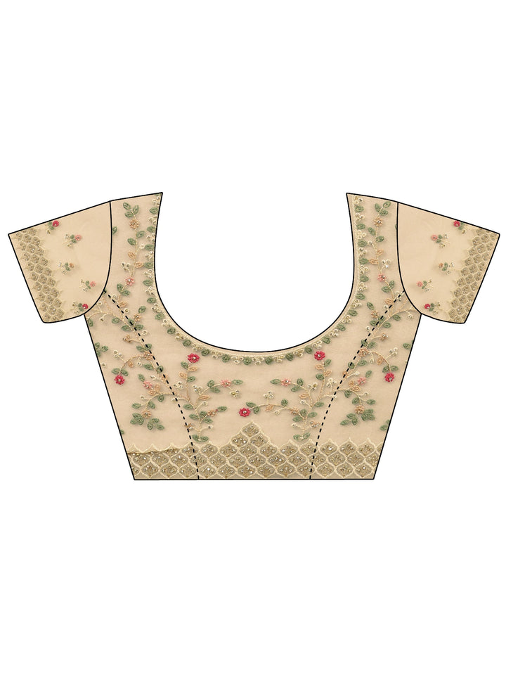 Libas Art Green Floral Embroidered Stone Work Net Saree