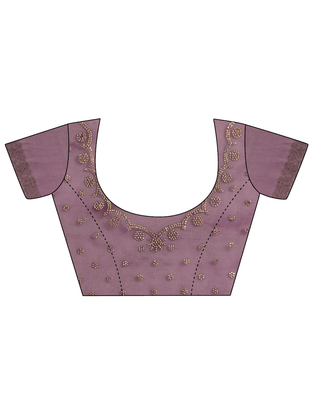 Libas Purple Stone Work Embellished Tissue Saree with Scalloped Border