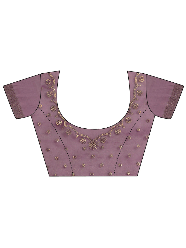 Libas Purple Stone Work Embellished Tissue Saree with Scalloped Border