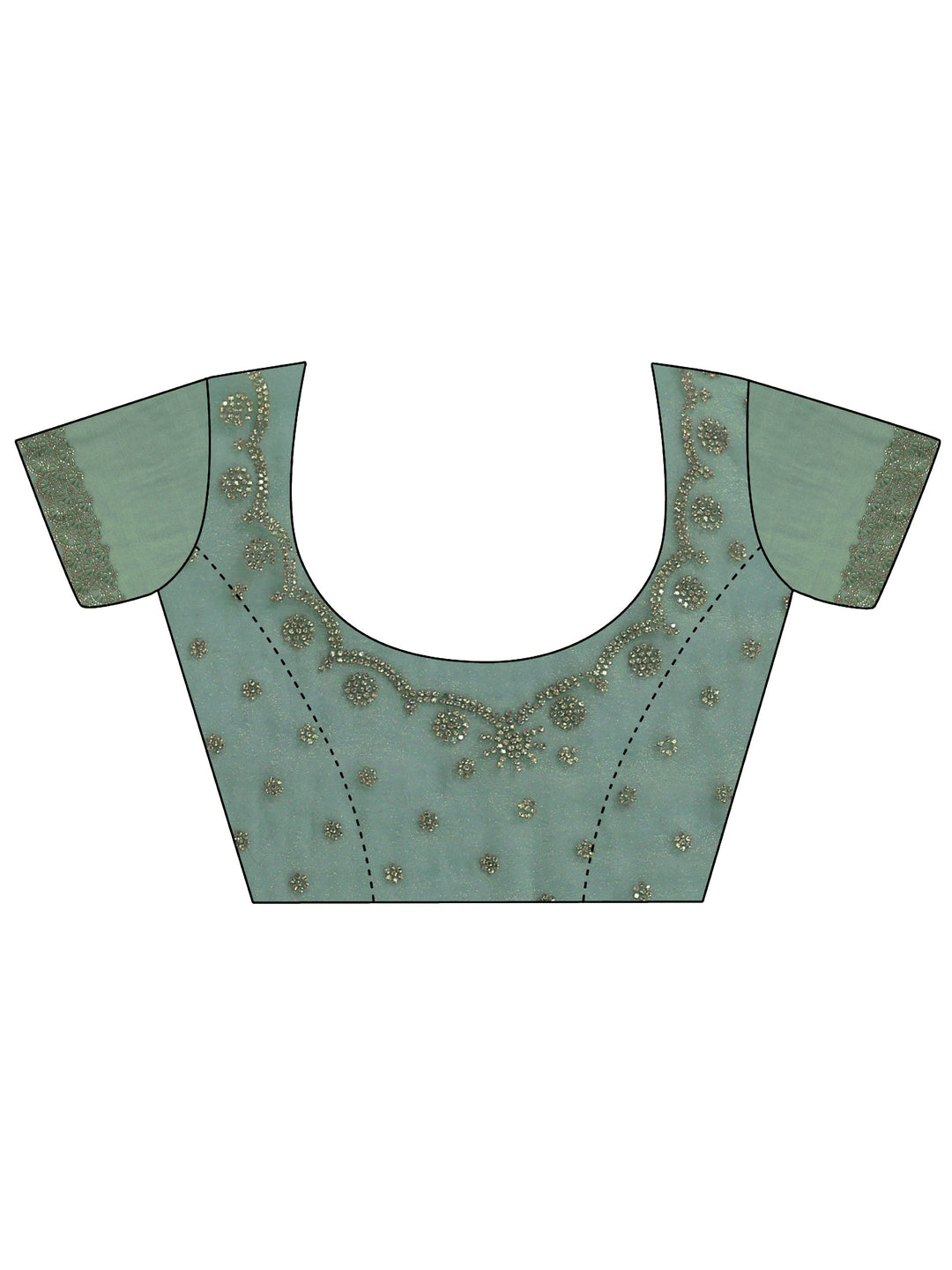 Libas Green Stone Work Embellished Tissue Saree with Scalloped Border