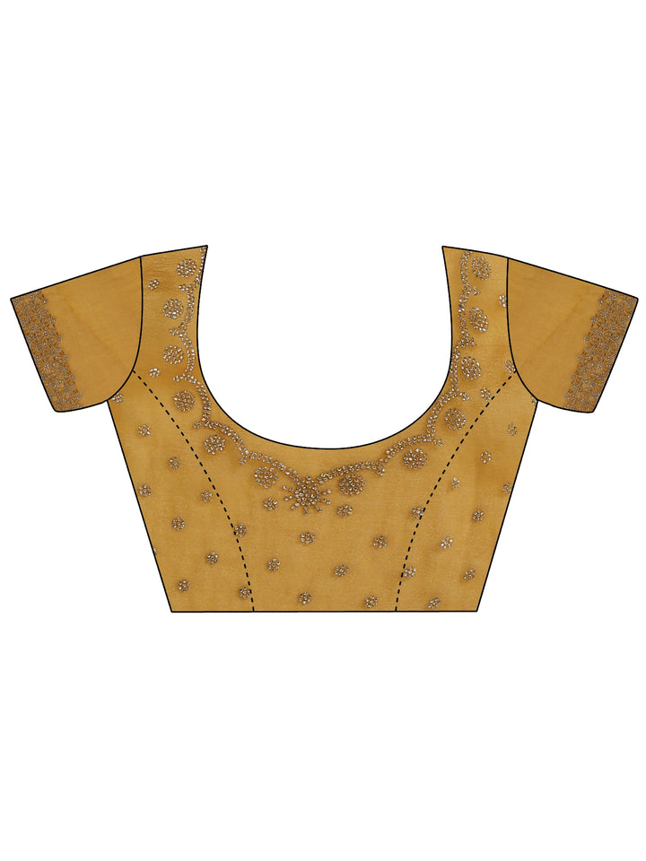 Libas Mustard Stone Work Embellished Tissue Saree with Scalloped Border