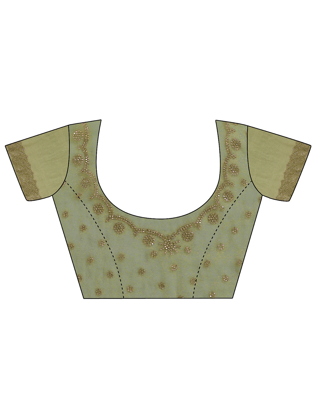 Libas Green Embellished Tissue Saree with Scalloped Border