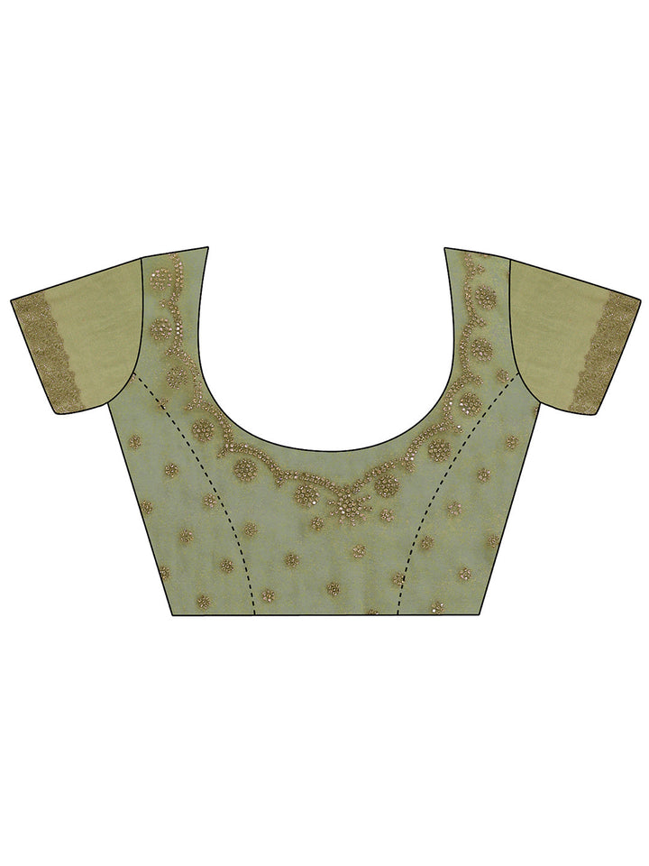 Libas Green Embellished Tissue Saree with Scalloped Border