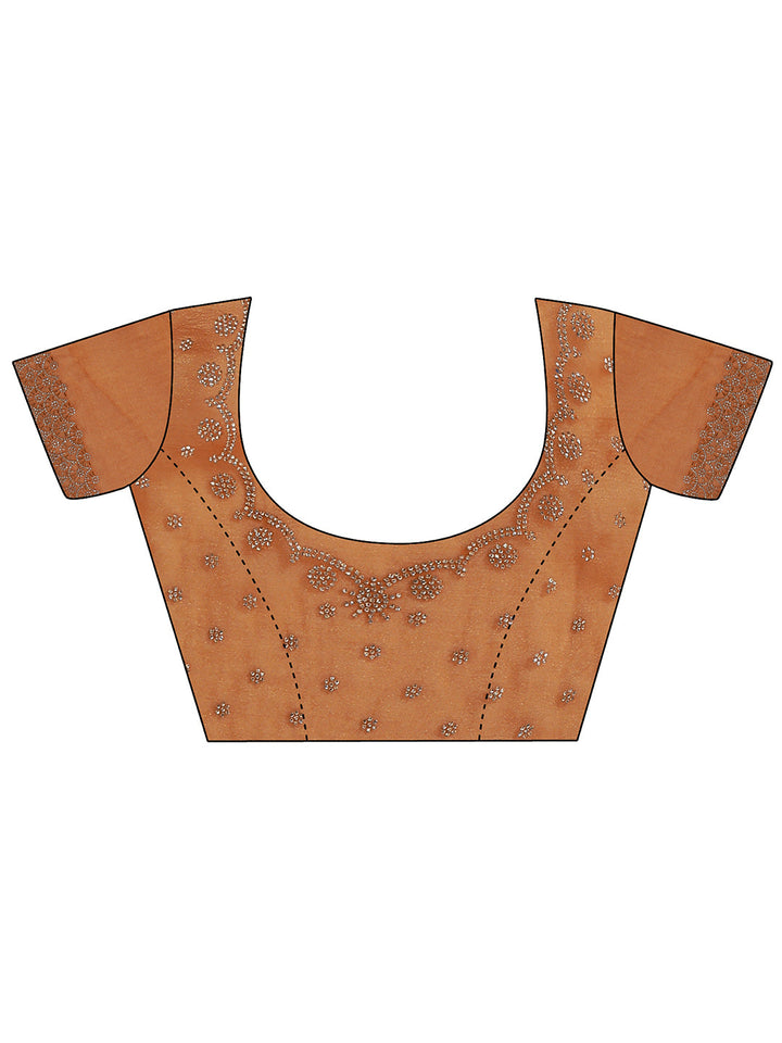 Libas Orange Embellished Tissue Saree with Scalloped Border