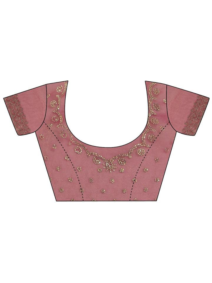 Libas Pink Stone Work Embellished Tissue Saree with Scalloped Border