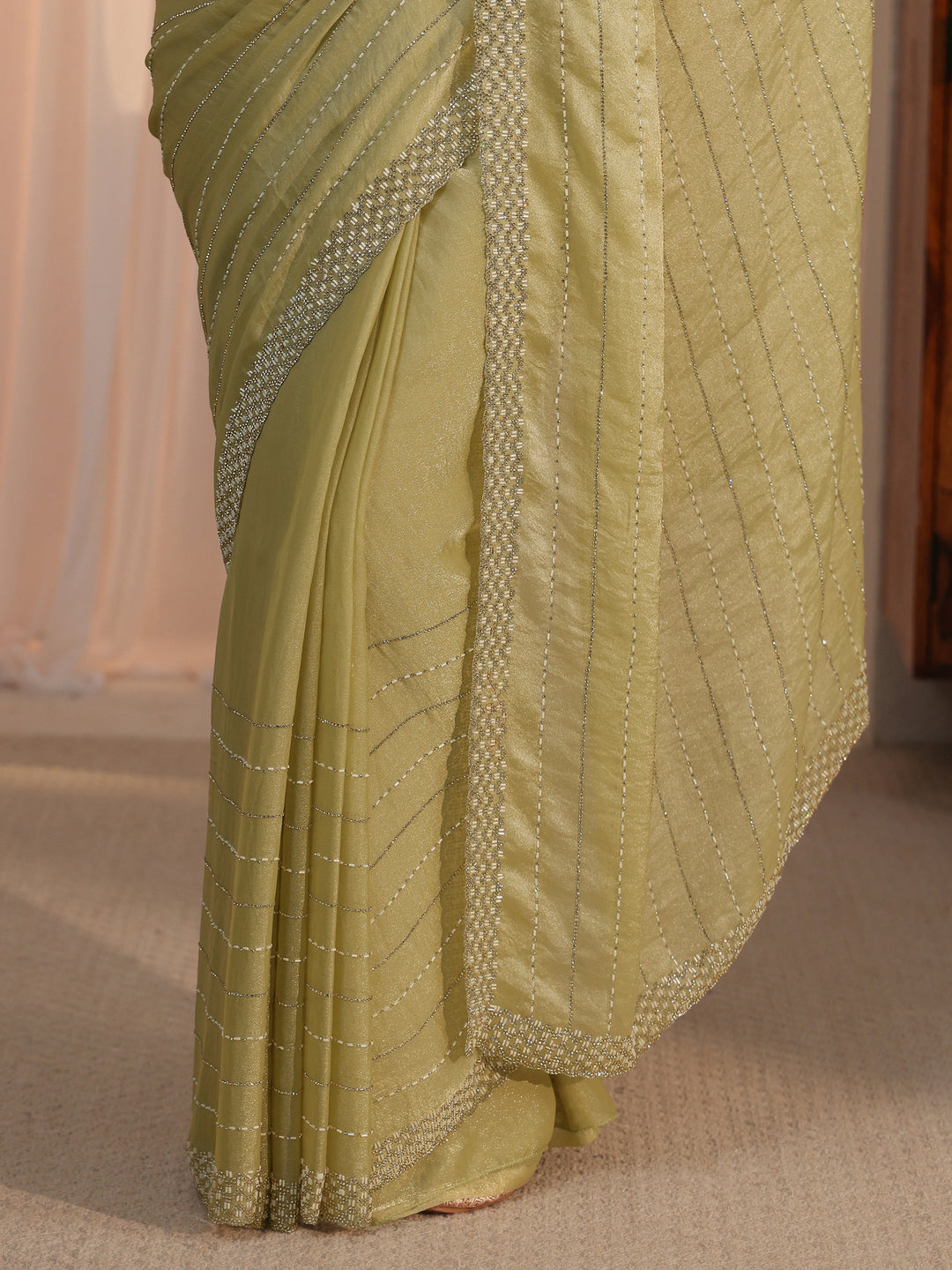 Libas Pista Green Embellished Tissue Saree