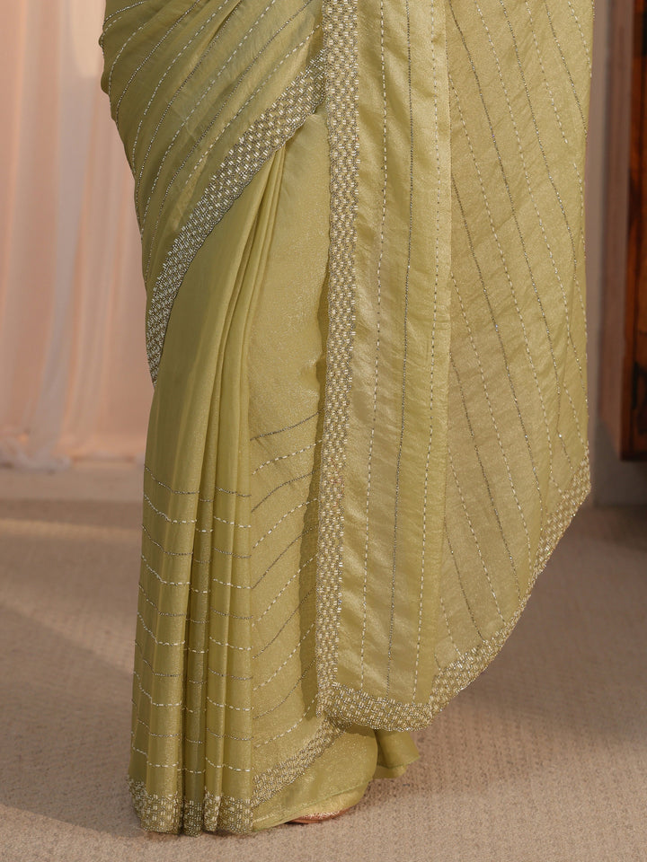 Libas Pista Green Embellished Tissue Saree