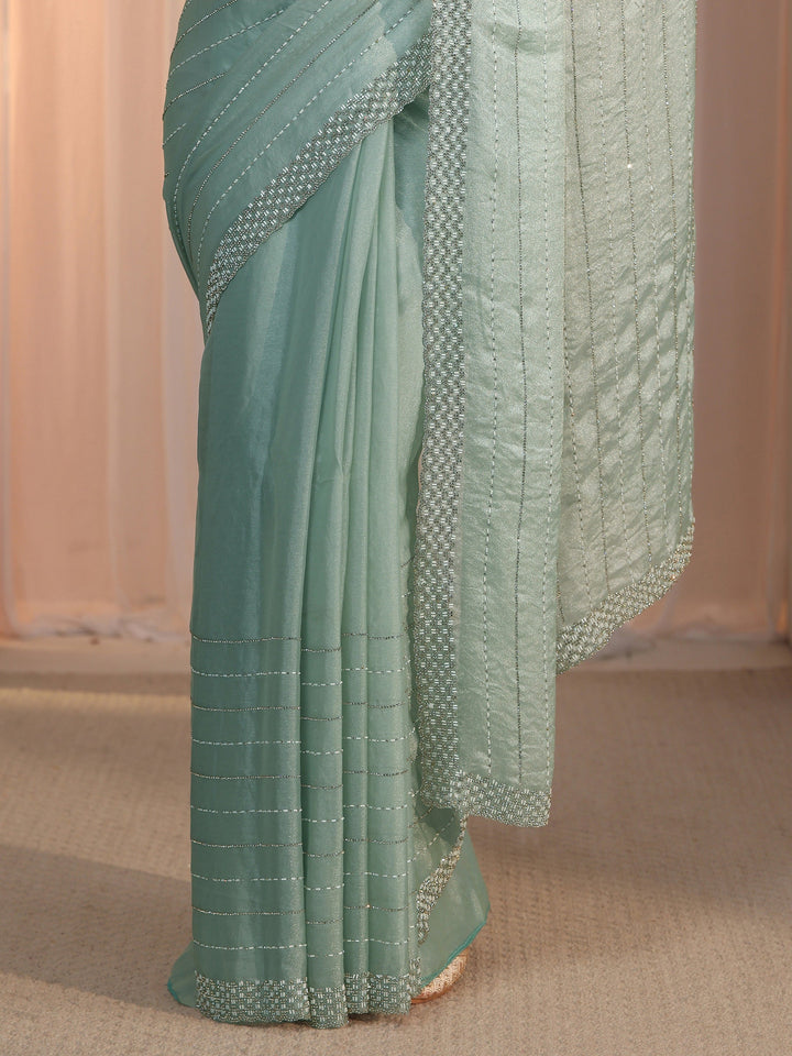 Libas Powder Blue Embellished Tissue Saree