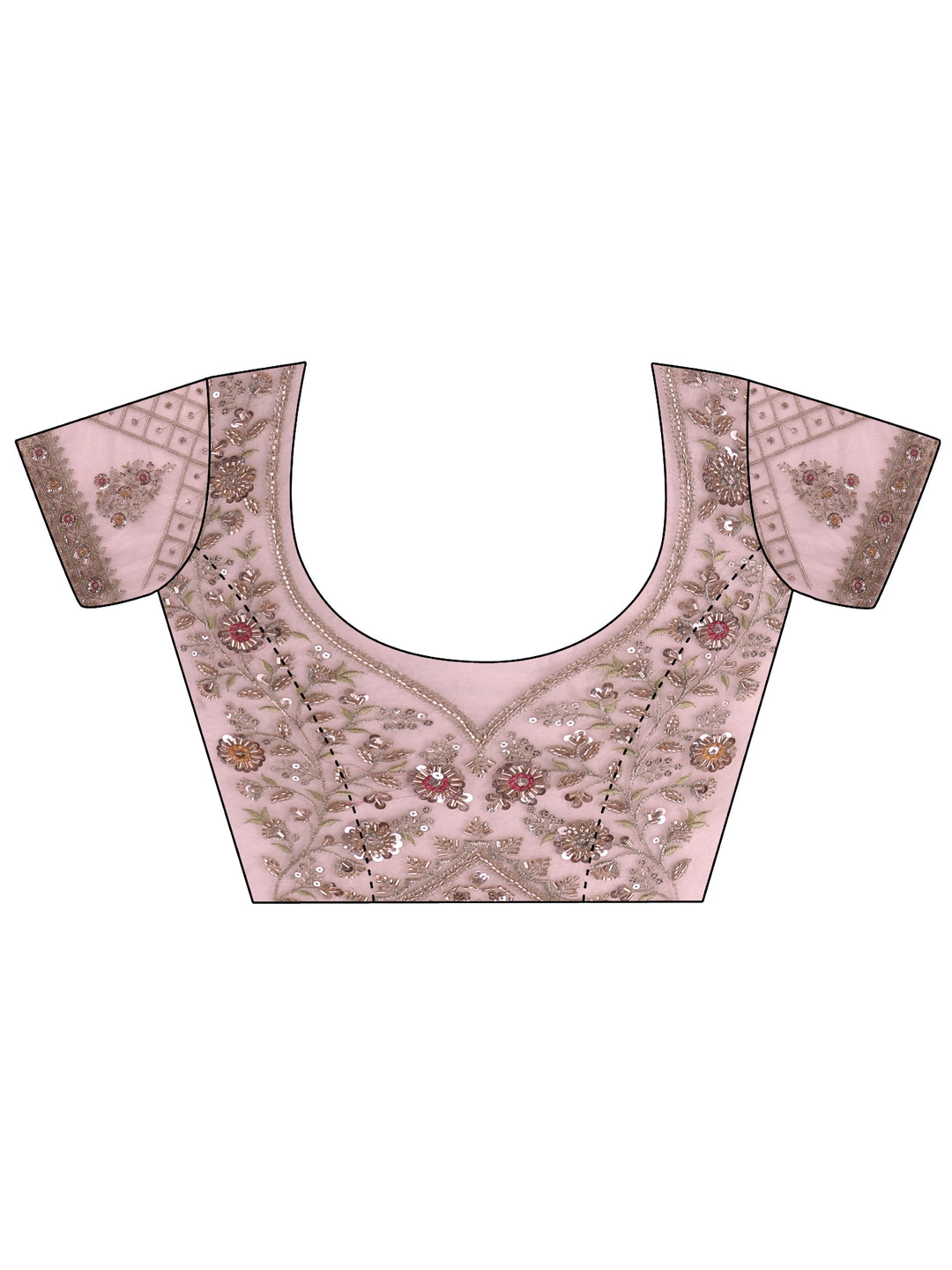 Libas Art Pink Floral Embellished Net Saree with Scalloped Border