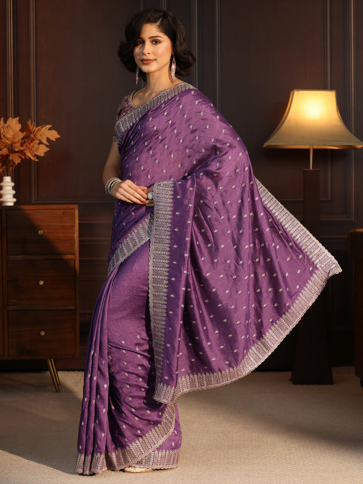 Libas Lavender Embellished Silk Blend Saree