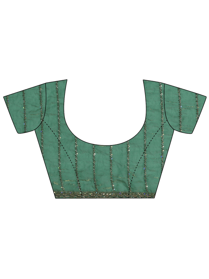 Libas Green Sequin Embellished Tissue Saree