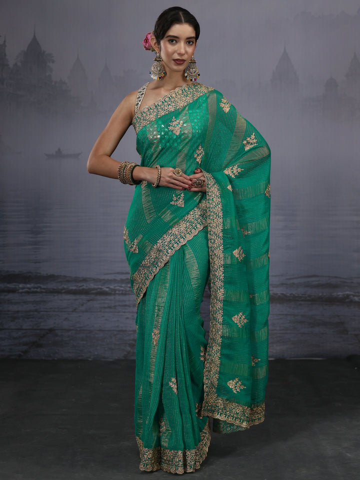 Libas Green Embroidered Georgette Saree