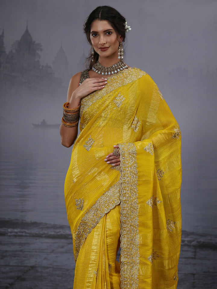 Libas Mustard Embroidered Georgette Saree