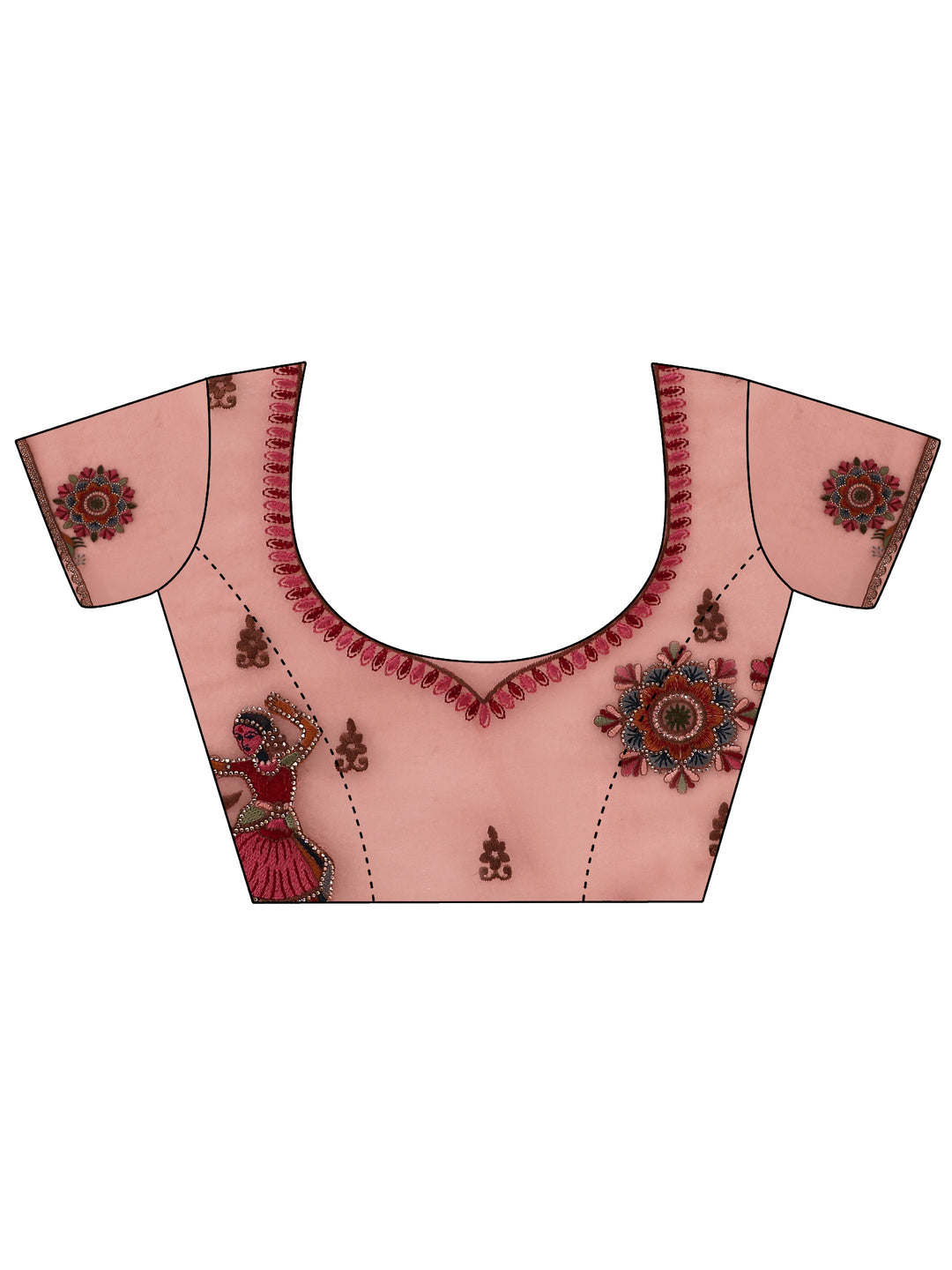 Libas Art Peach Pink Ethnic Embroidered Stone Work Tissue Saree