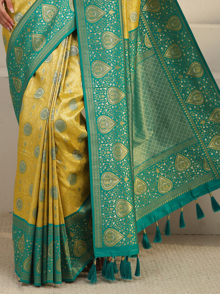 Libas Mustard Leaf Woven Design Brocade Saree