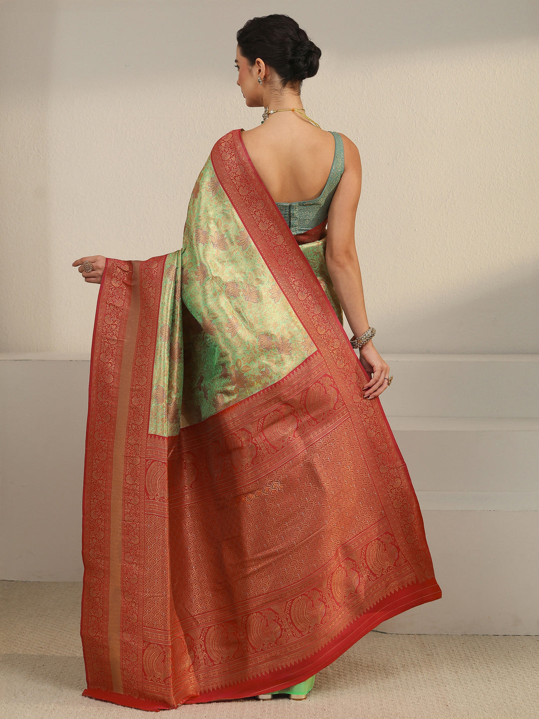 Libas Green Floral Brocade Saree
