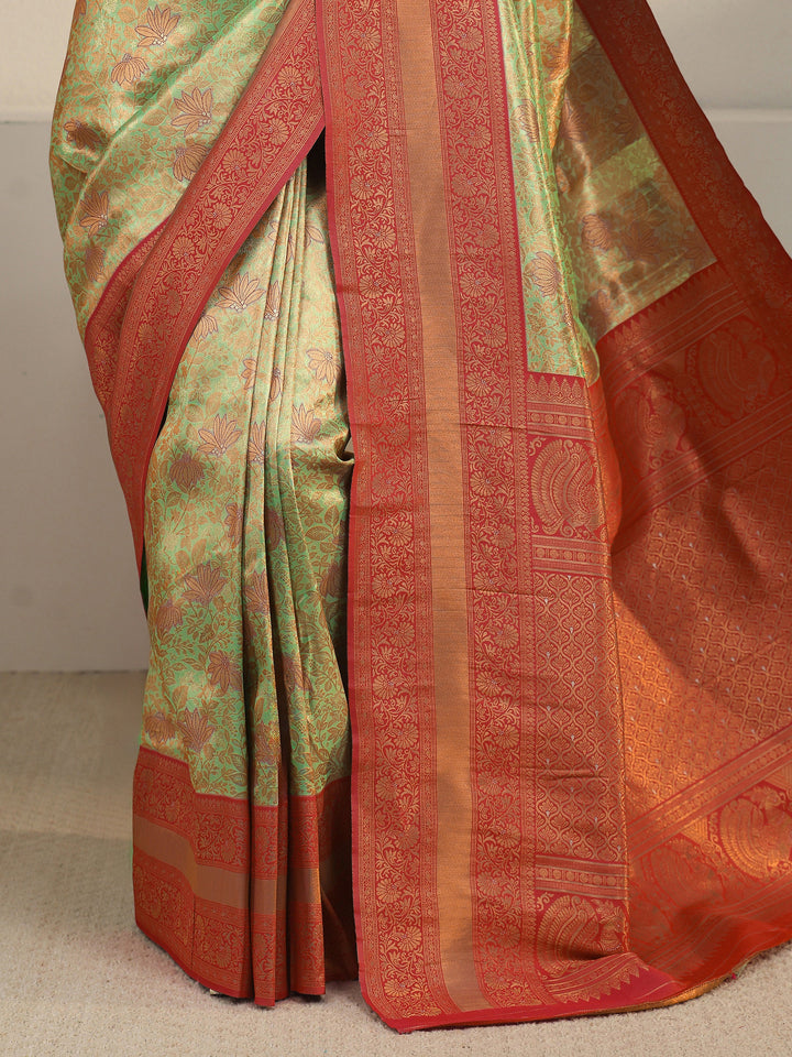 Libas Green Floral Brocade Saree