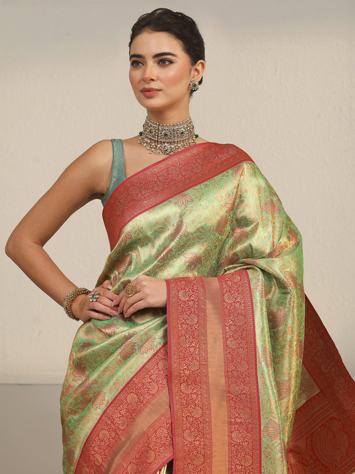 Libas Green Floral Brocade Saree