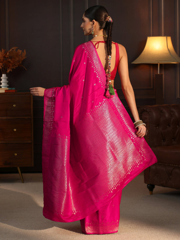 Libas Rani Pink Floral Woven Design Satin Saree