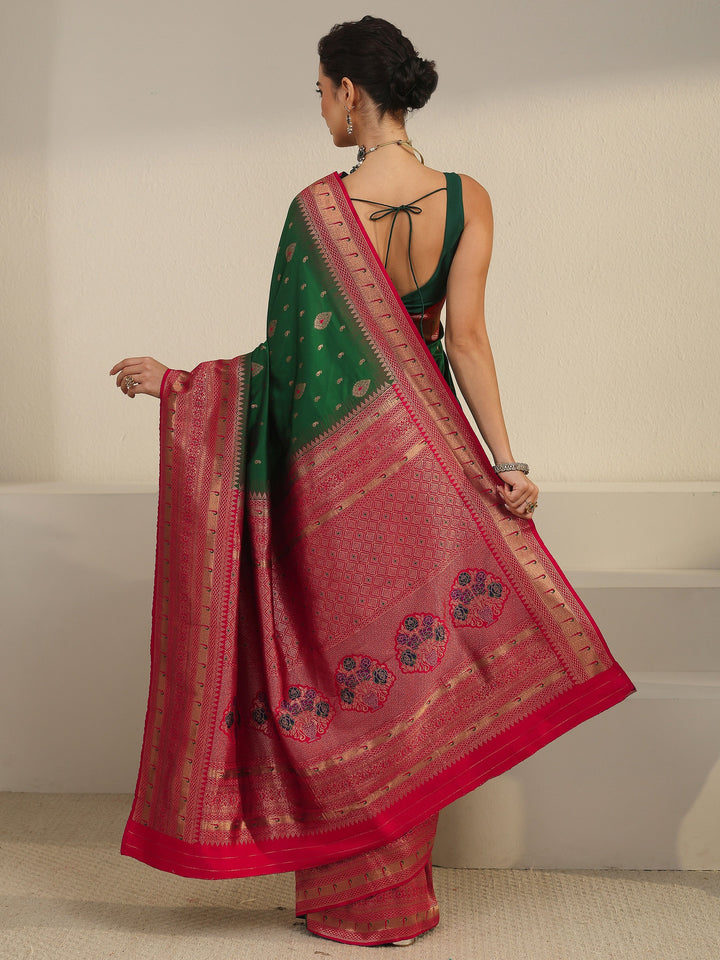 Libas Green and Red Woven Design Silk Blend Saree
