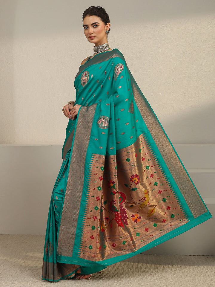 Libas Sea Green Silk Blend Paithani Saree