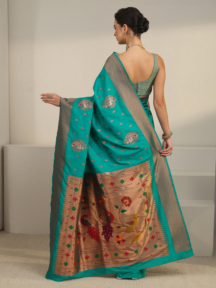 Libas Sea Green Silk Blend Paithani Saree