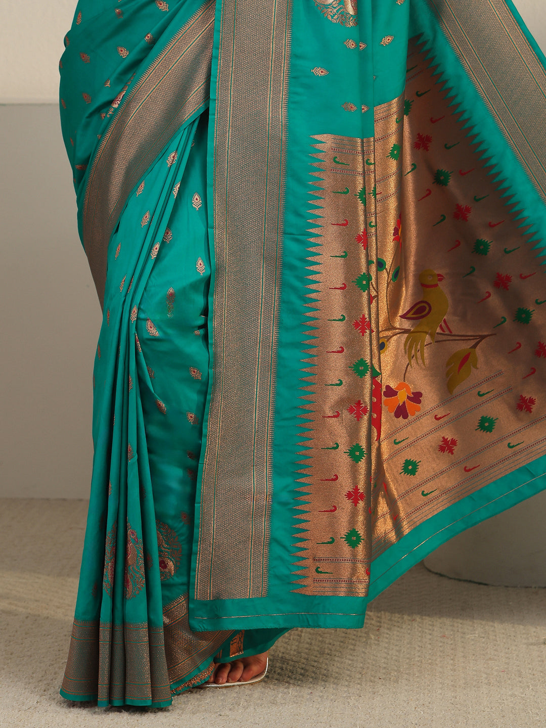 Libas Sea Green Silk Blend Paithani Saree