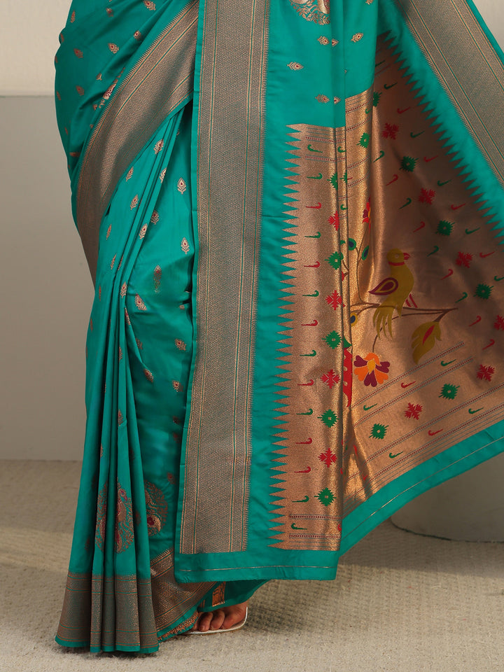Libas Sea Green Silk Blend Paithani Saree