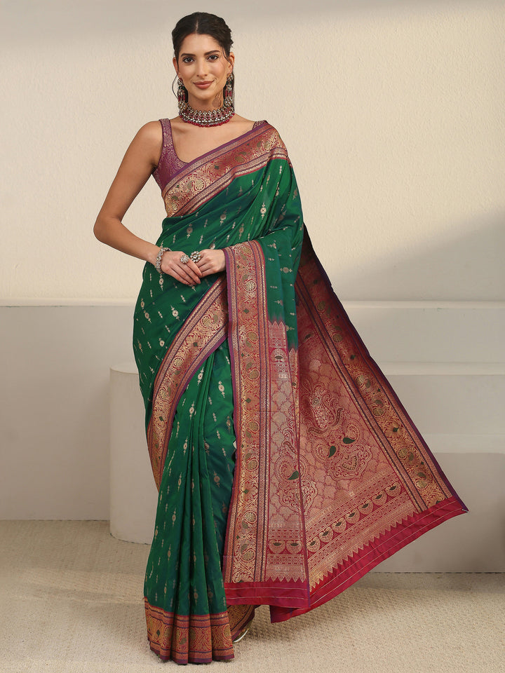 Libas Emerald Green Banarasi Silk Blend Saree