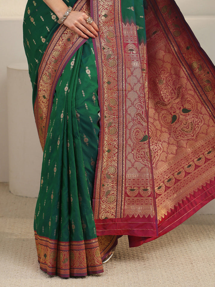 Libas Emerald Green Banarasi Silk Blend Saree