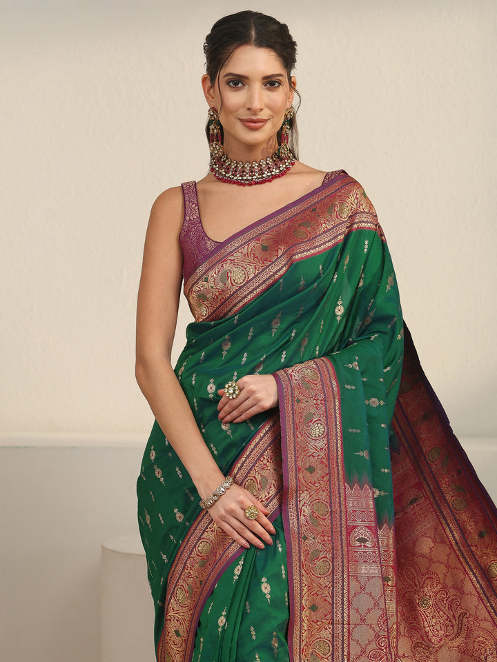 Libas Emerald Green Banarasi Silk Blend Saree