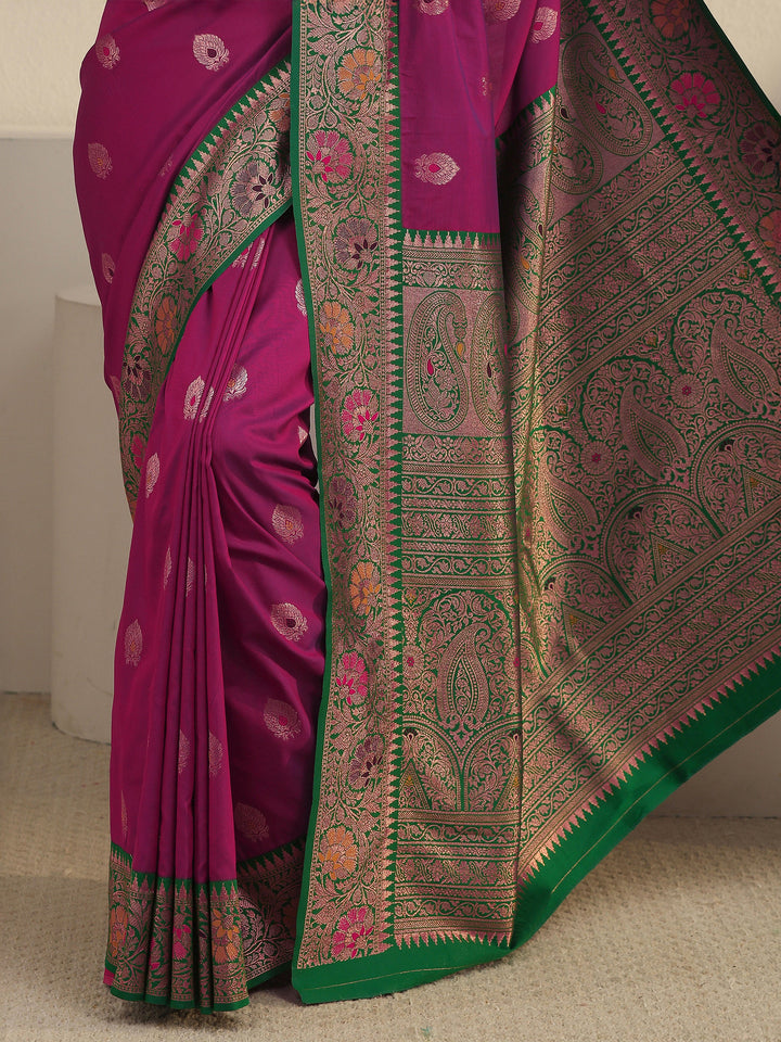 Libas Purple and Green Woven Design Silk Blend Saree