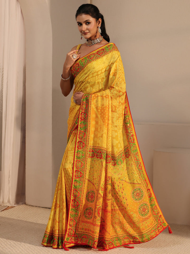 Libas Yellow Printed Georgette Saree