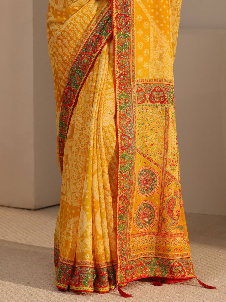 Libas Yellow Printed Georgette Saree