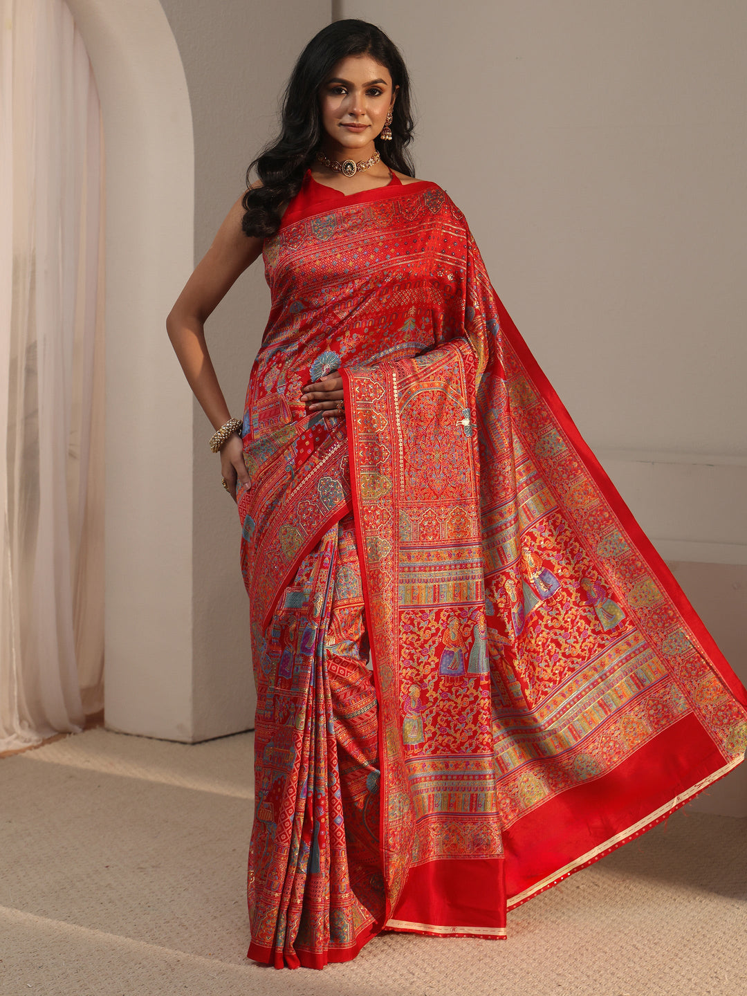 Libas Red Ethnic Printed Silk Blend Saree