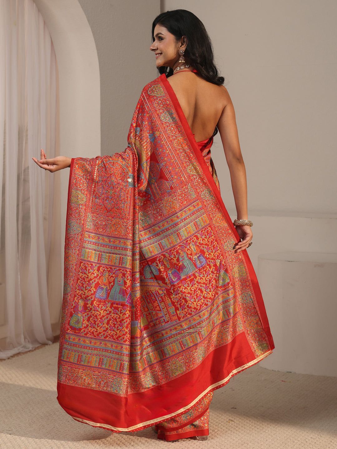 Libas Red Ethnic Printed Silk Blend Saree