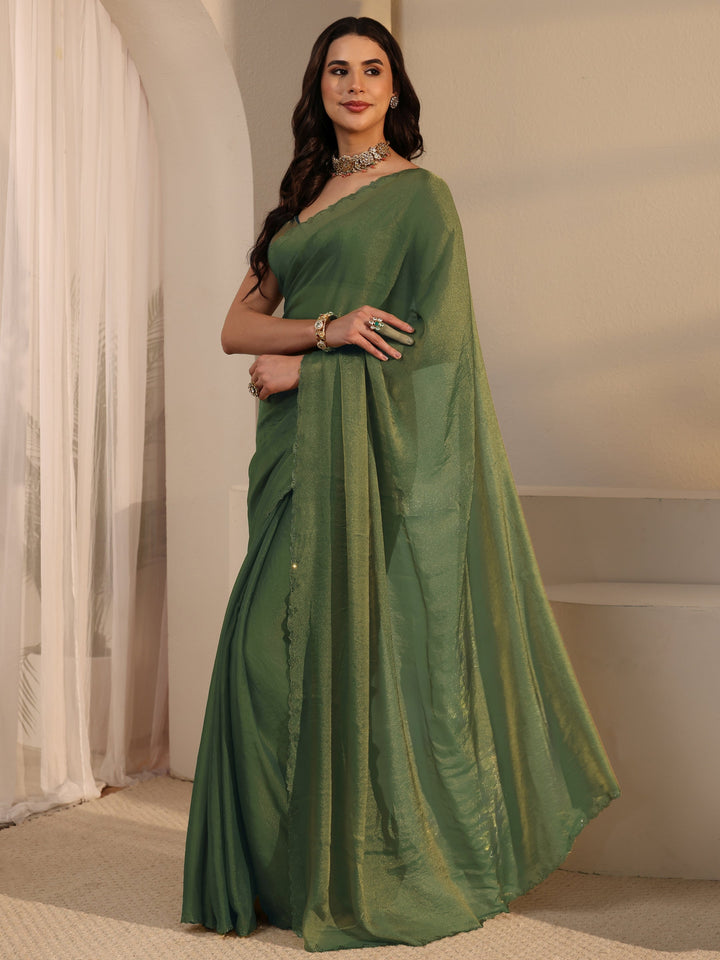 Libas Green Tissue Saree with Embellished Border