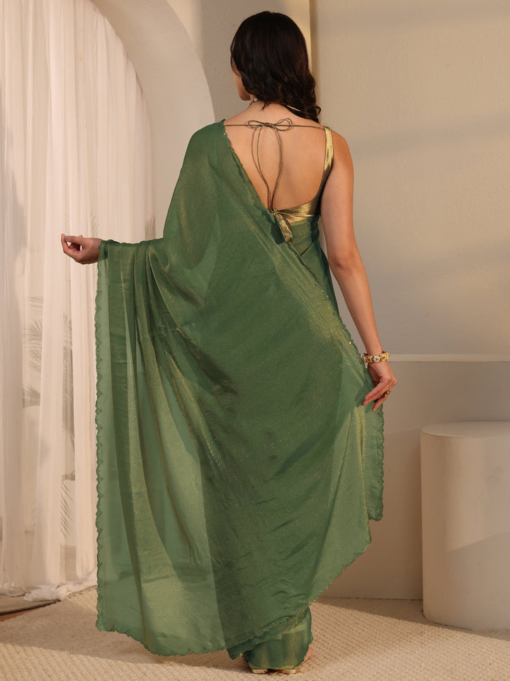 Libas Green Tissue Saree with Embellished Border
