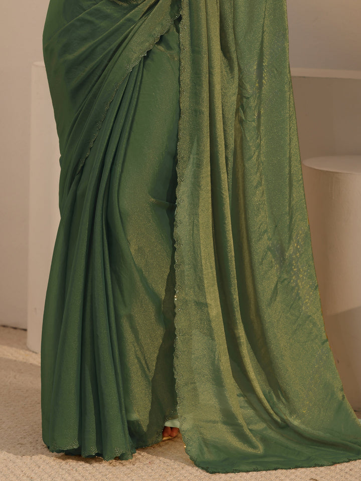 Libas Green Tissue Saree with Embellished Border