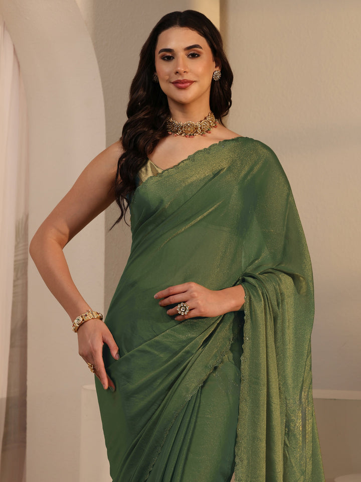 Libas Green Tissue Saree with Embellished Border
