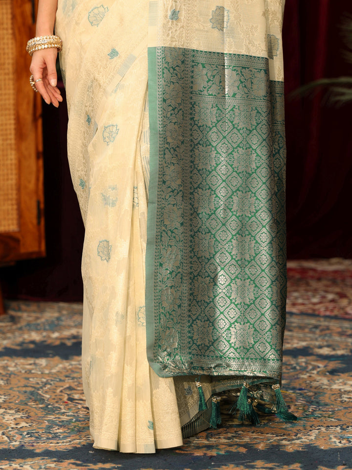 Libas Beige Floral Woven Design Silk Blend Saree