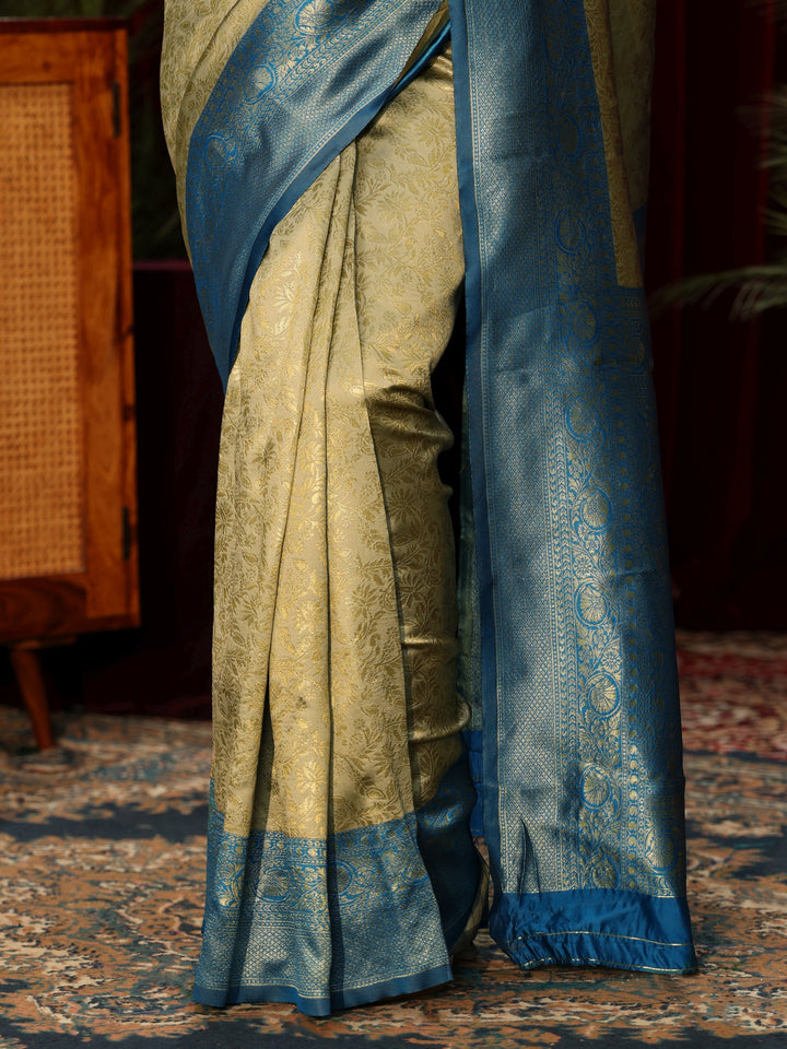 Libas Beige Floral Woven Design Silk Blend Saree