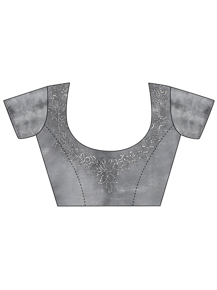Libas Grey Stone Work Embellished Tissue Saree