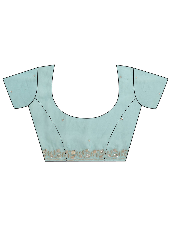 Libas Sea Green Tissue Saree with Floral Embellished Border