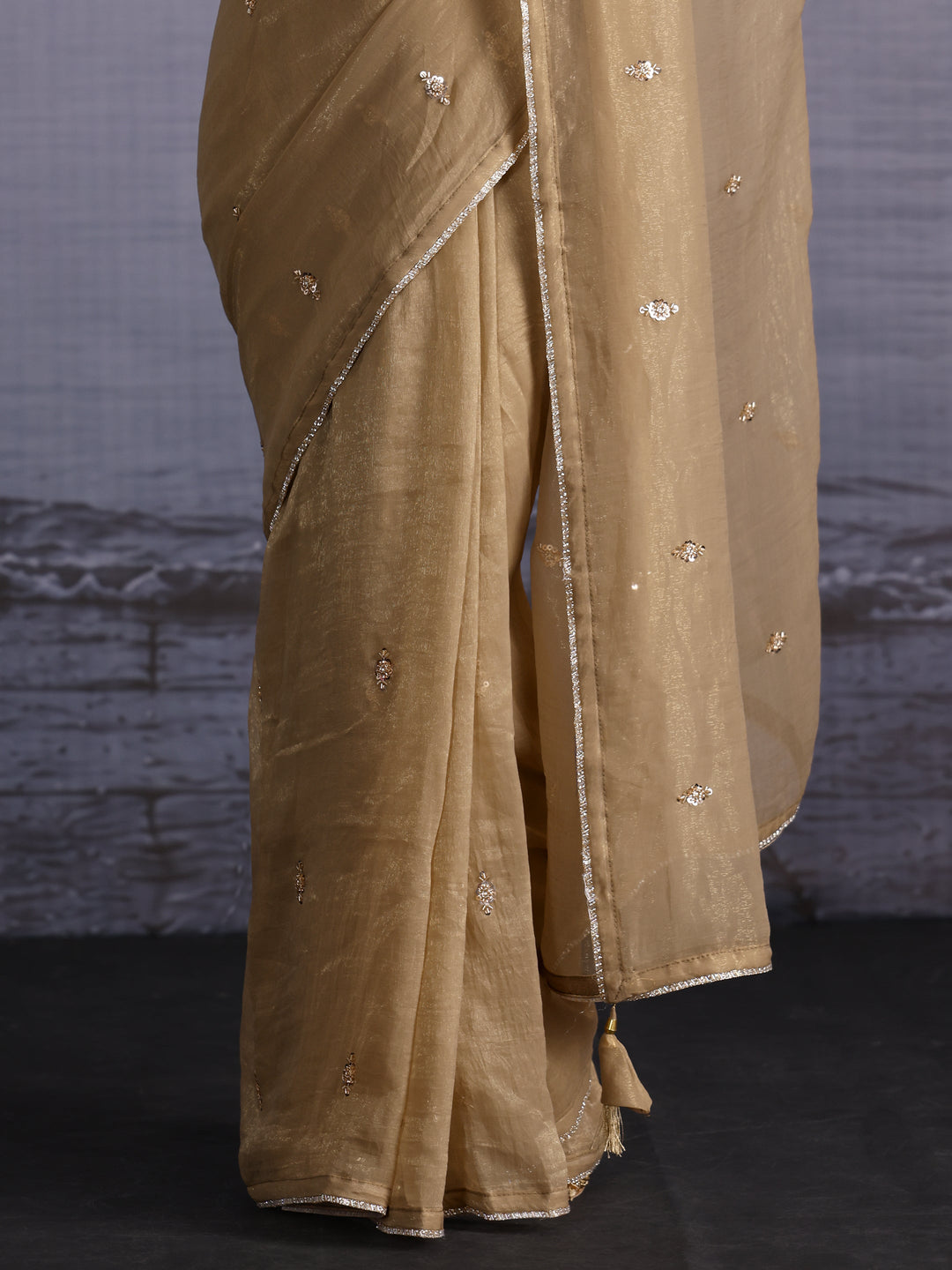 Libas Green Sequin Embellished Tissue Saree