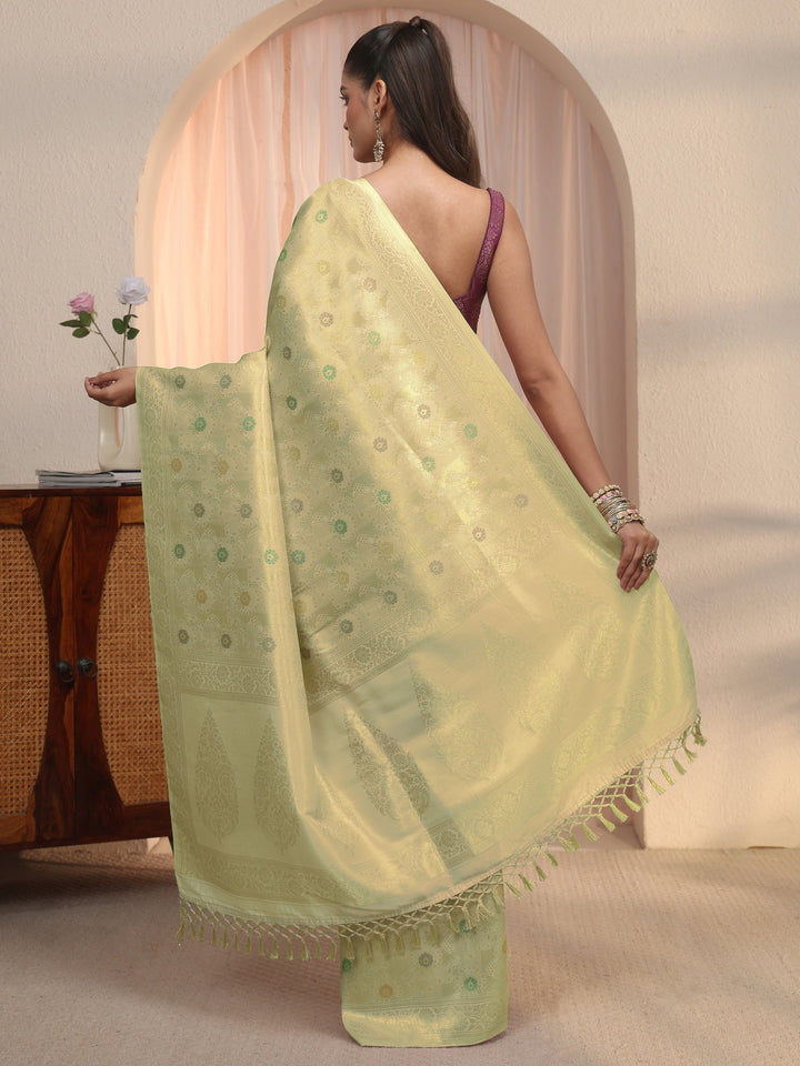 Libas Light Green Floral Woven Design Silk Blend Saree
