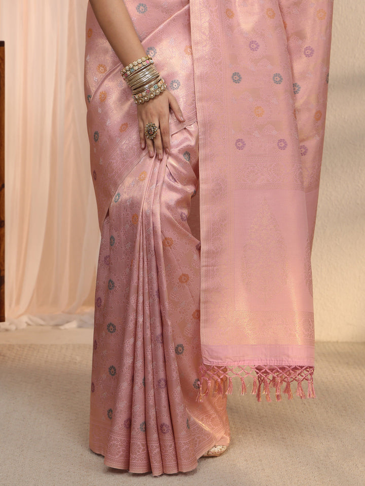 Libas Lilac Floral Woven Design Silk Blend Saree