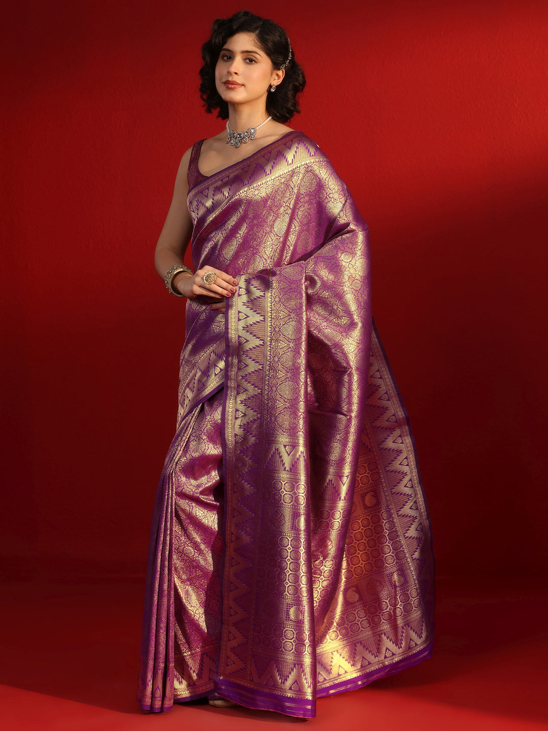 Libas Purple Ethnic Woven Design Silk Blend Tassel Saree