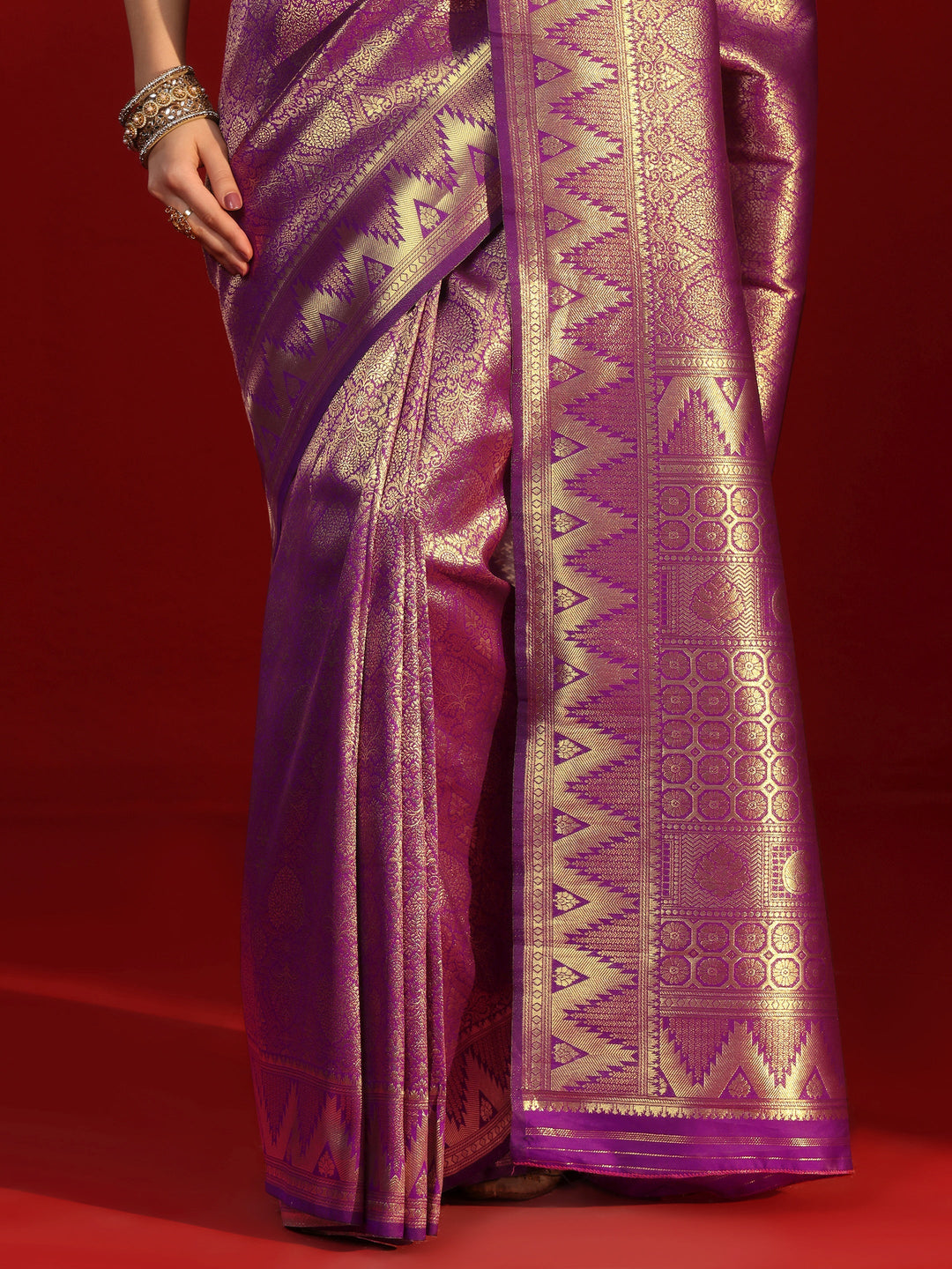 Libas Purple Ethnic Woven Design Silk Blend Tassel Saree
